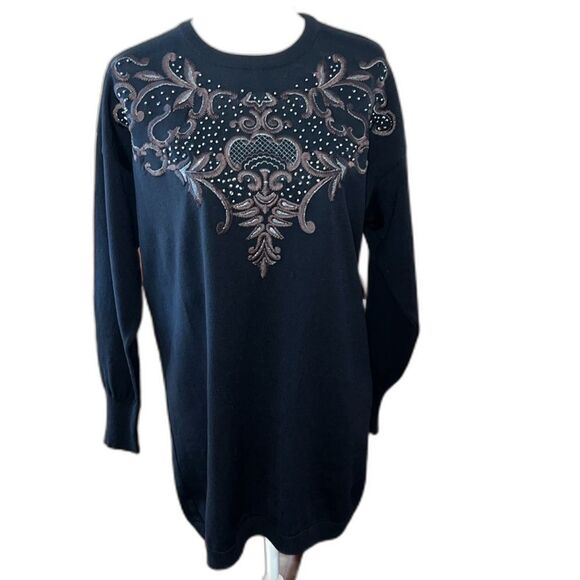 Vintage Escada 100% Wool Sweater Floral Embroidered Germany Designer Size 34 - Picture 1 of 10